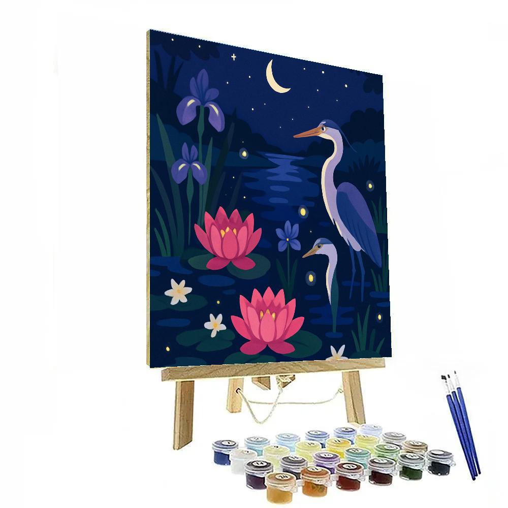 Moonlit Riverbank With Flowers Paint by numbers art