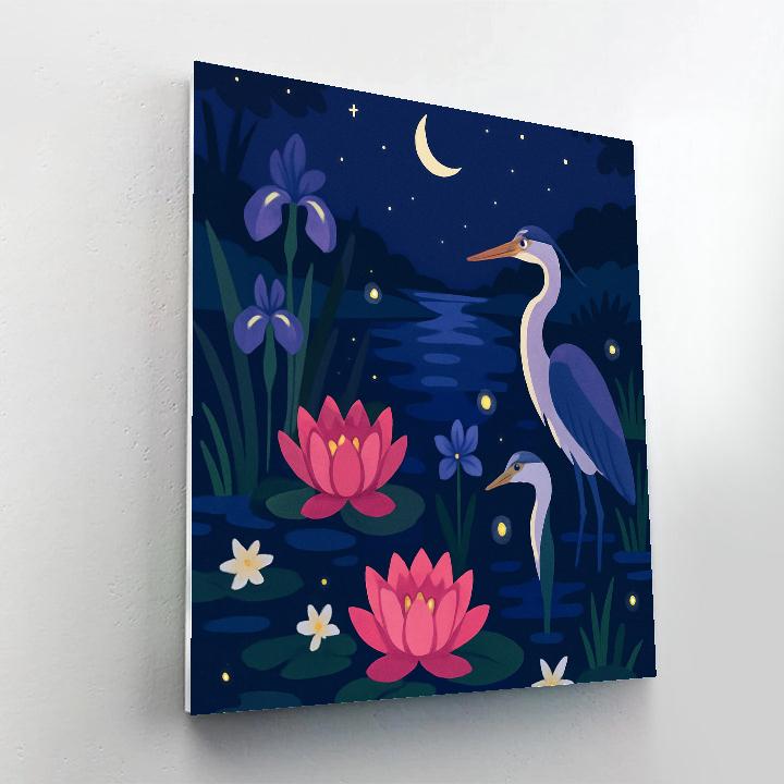 Moonlit Riverbank With Flowers Paint by numbers art
