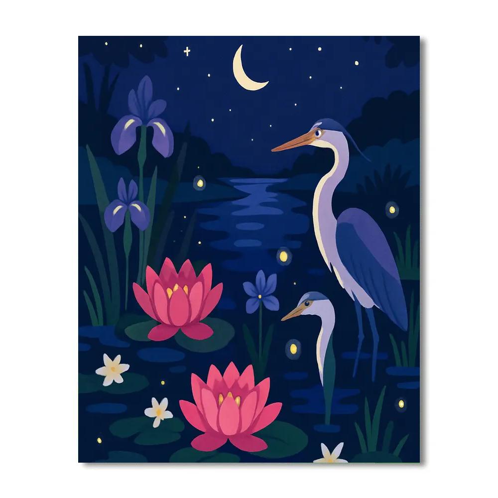 Moonlit Riverbank With Flowers Paint by numbers art