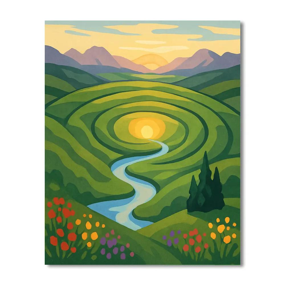 Meadow Valley With Landscape Lightwell Paint by numbers kits