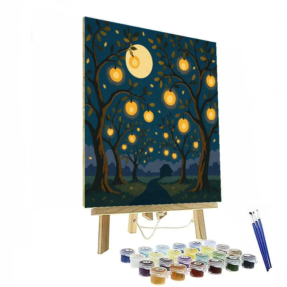 Moonlit Orchard With Tree Lanterns Number painting