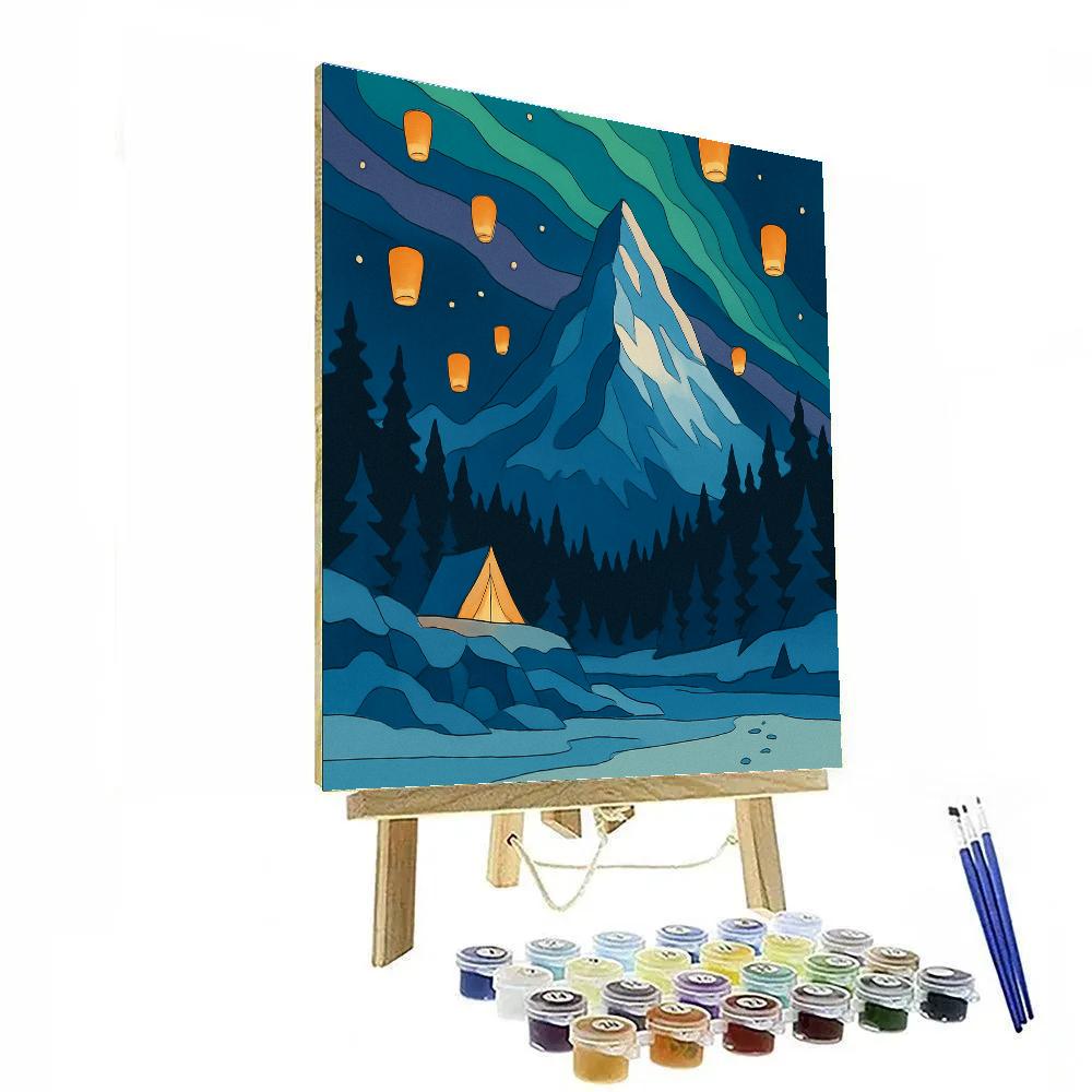 Aurora Lanterns Over The Mountain Basin paint by number
