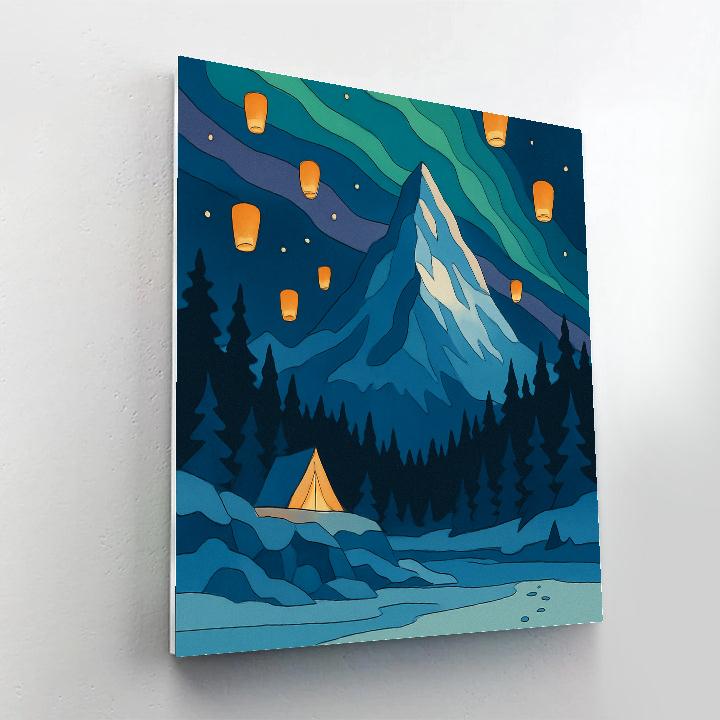 Aurora Lanterns Over The Mountain Basin paint by number