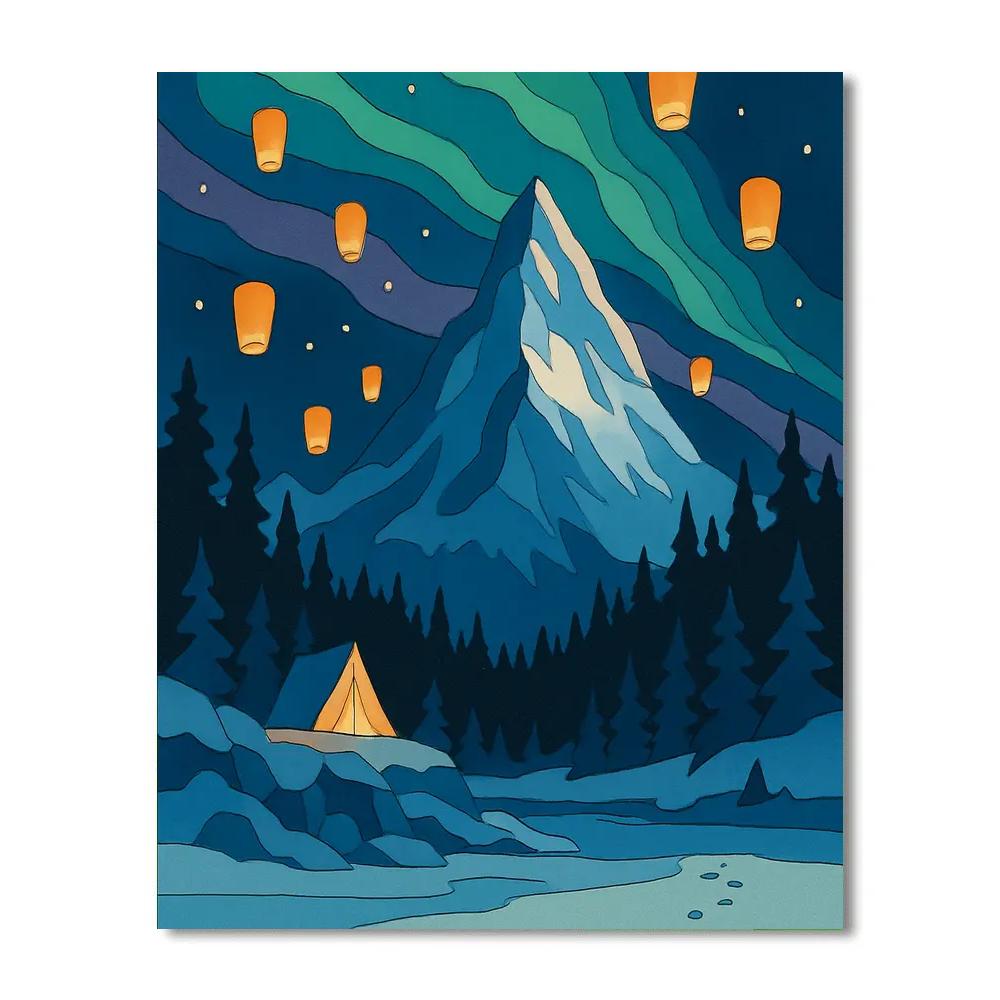 Aurora Lanterns Over The Mountain Basin paint by number