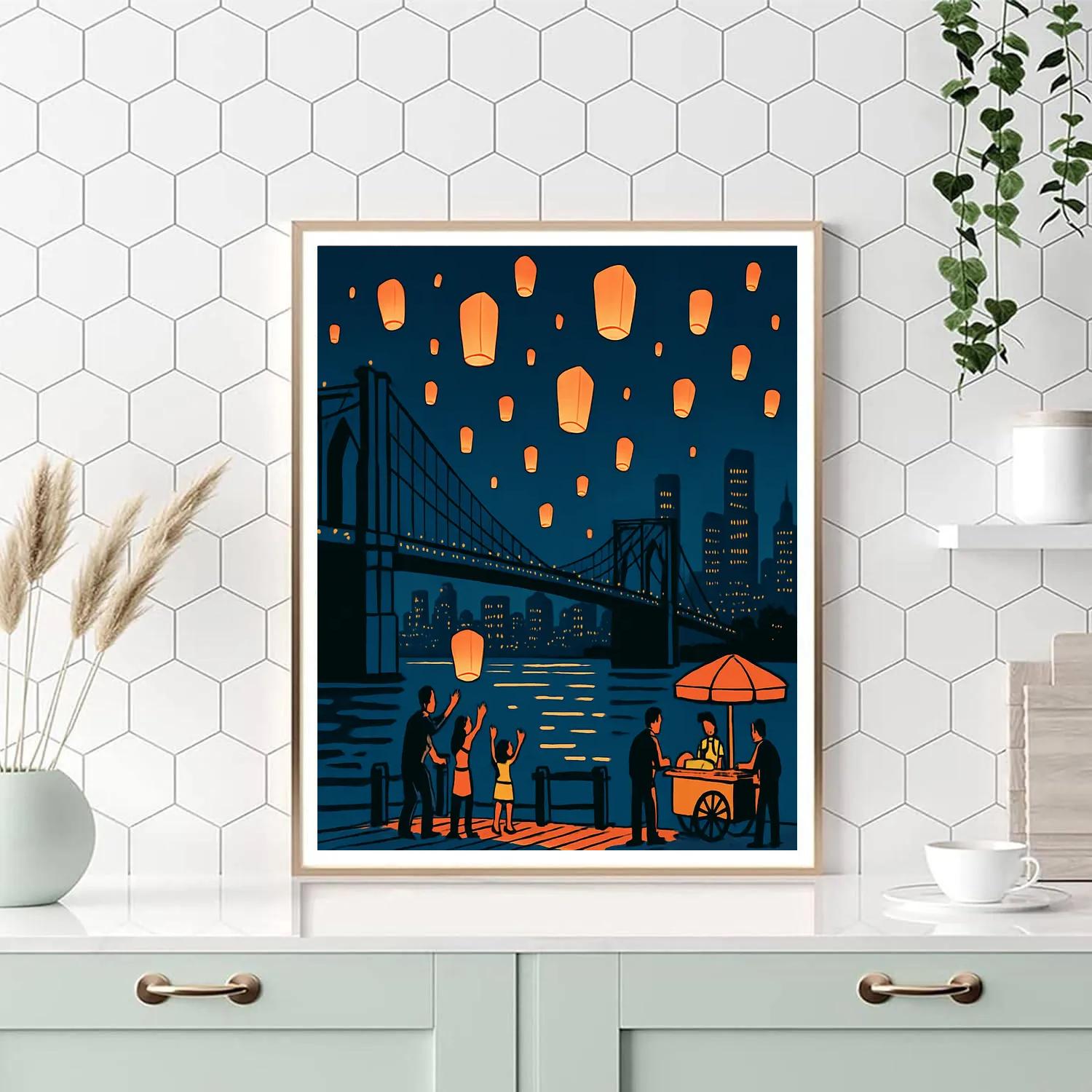 New York Skyline Lantern Festival Painting by numbers kit