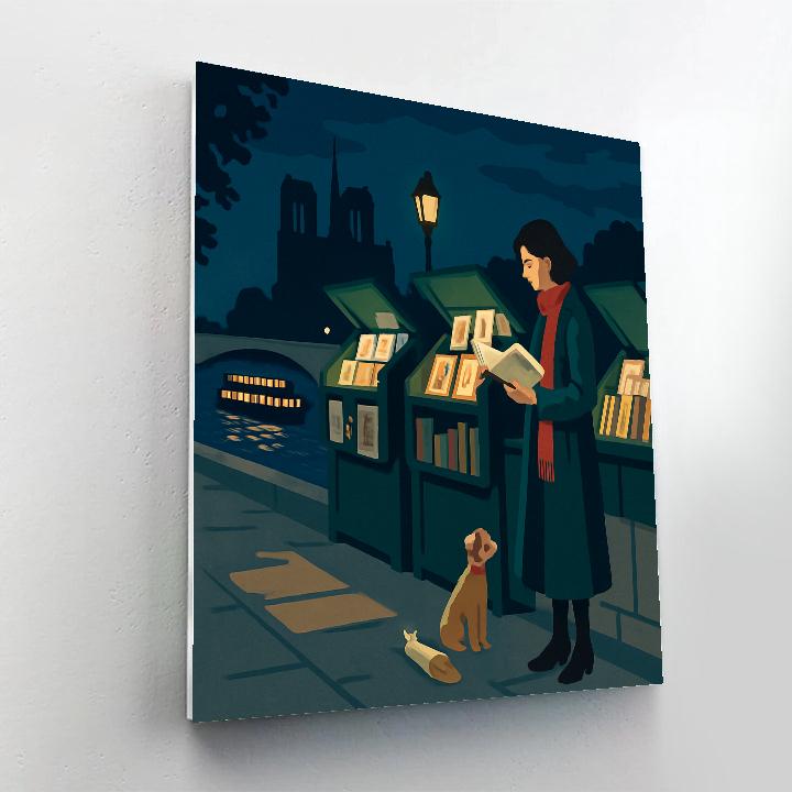 Midnight Bookstalls Along The Seine Paris paint by color