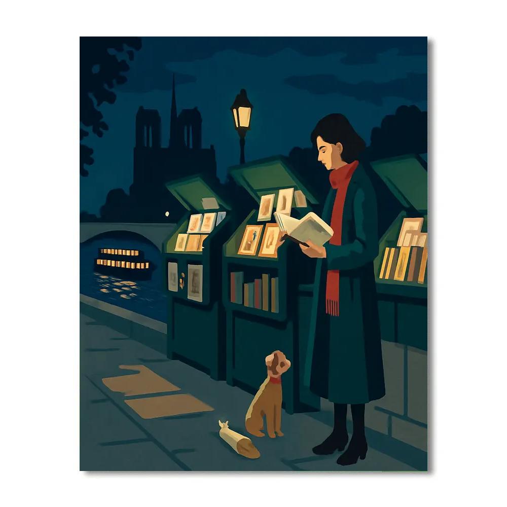Midnight Bookstalls Along The Seine Paris paint by color