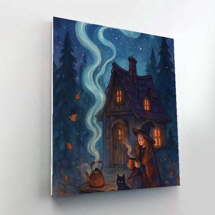 The Witch Cottage Tea Kettle Aurora painting number kit