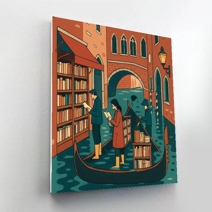Venice Tidal Library Canal Scene Number painting