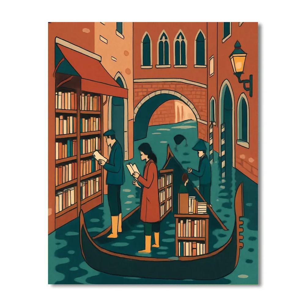 Venice Tidal Library Canal Scene Number painting
