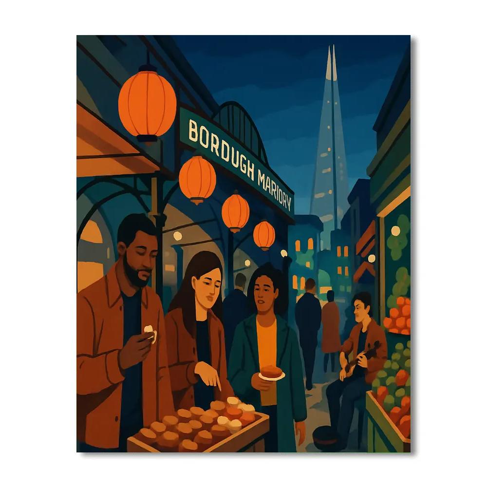 London Night Market Under Lantern Skies paint by color