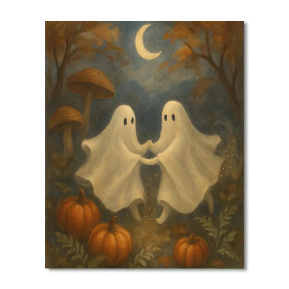 Mushroom Moon Garden With Friendly Ghosts Numbered painting kits