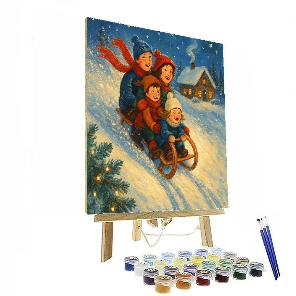Starlit Sledding Above The Pine Ridge Numbered painting kits