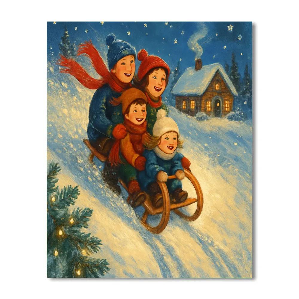 Starlit Sledding Above The Pine Ridge Numbered painting kits