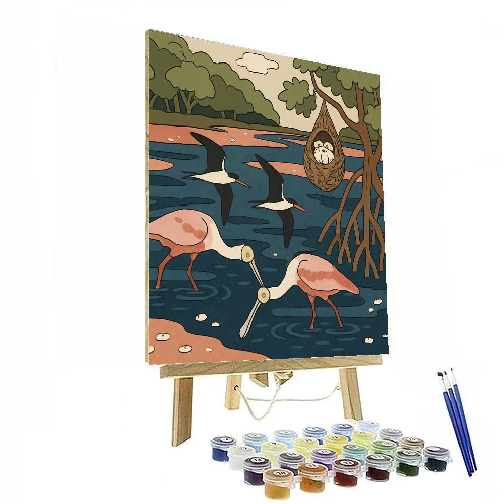Mangrove Rookery With Birds At Low Tide Painting by numbers kit