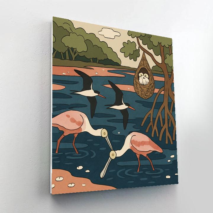 Mangrove Rookery With Birds At Low Tide Painting by numbers kit