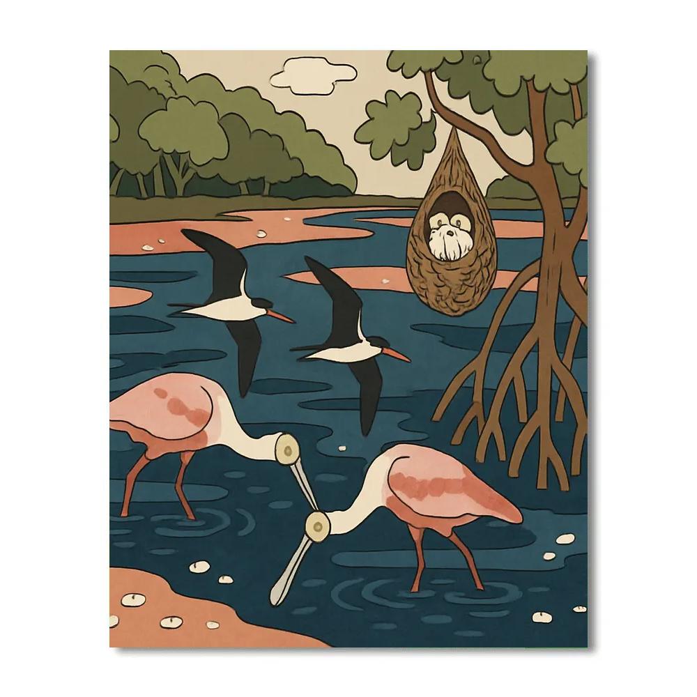 Mangrove Rookery With Birds At Low Tide Painting by numbers kit