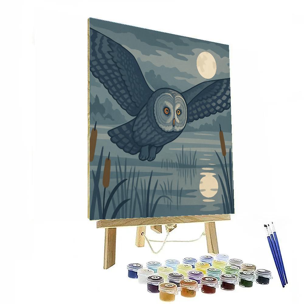 Moonlit Marsh With Owl Sentinel Paint by numbers art