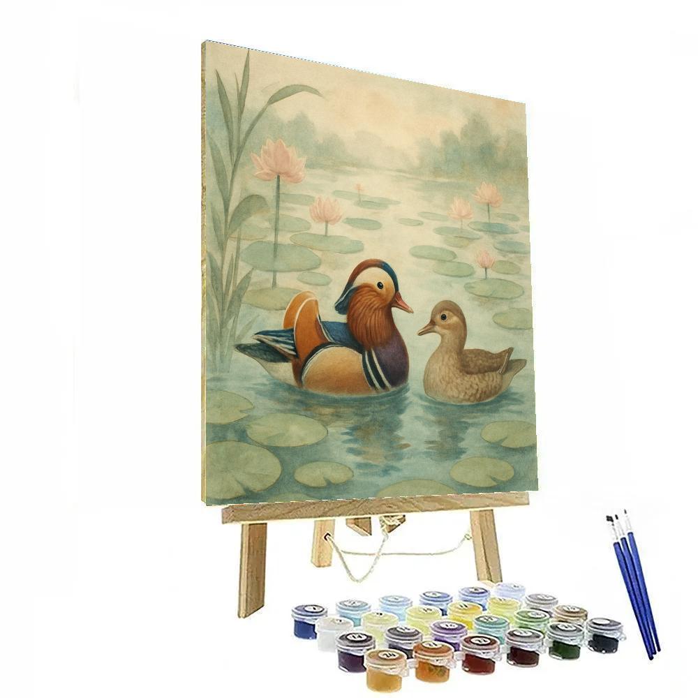 Misty Lotus Pond With Mandarins Paint by numbers kits