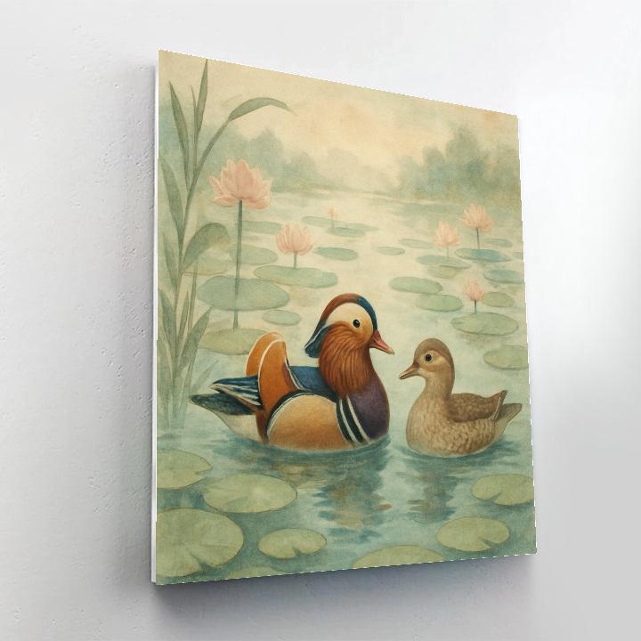 Misty Lotus Pond With Mandarins Paint by numbers kits