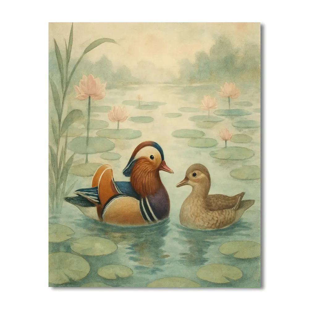 Misty Lotus Pond With Mandarins Paint by numbers kits