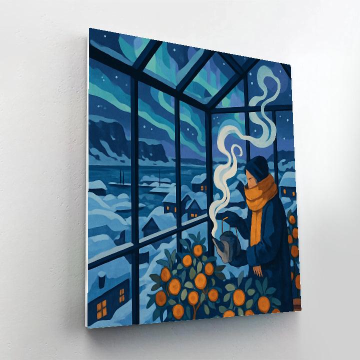 Glasshouse Under Winter Aurora Numbered painting kits