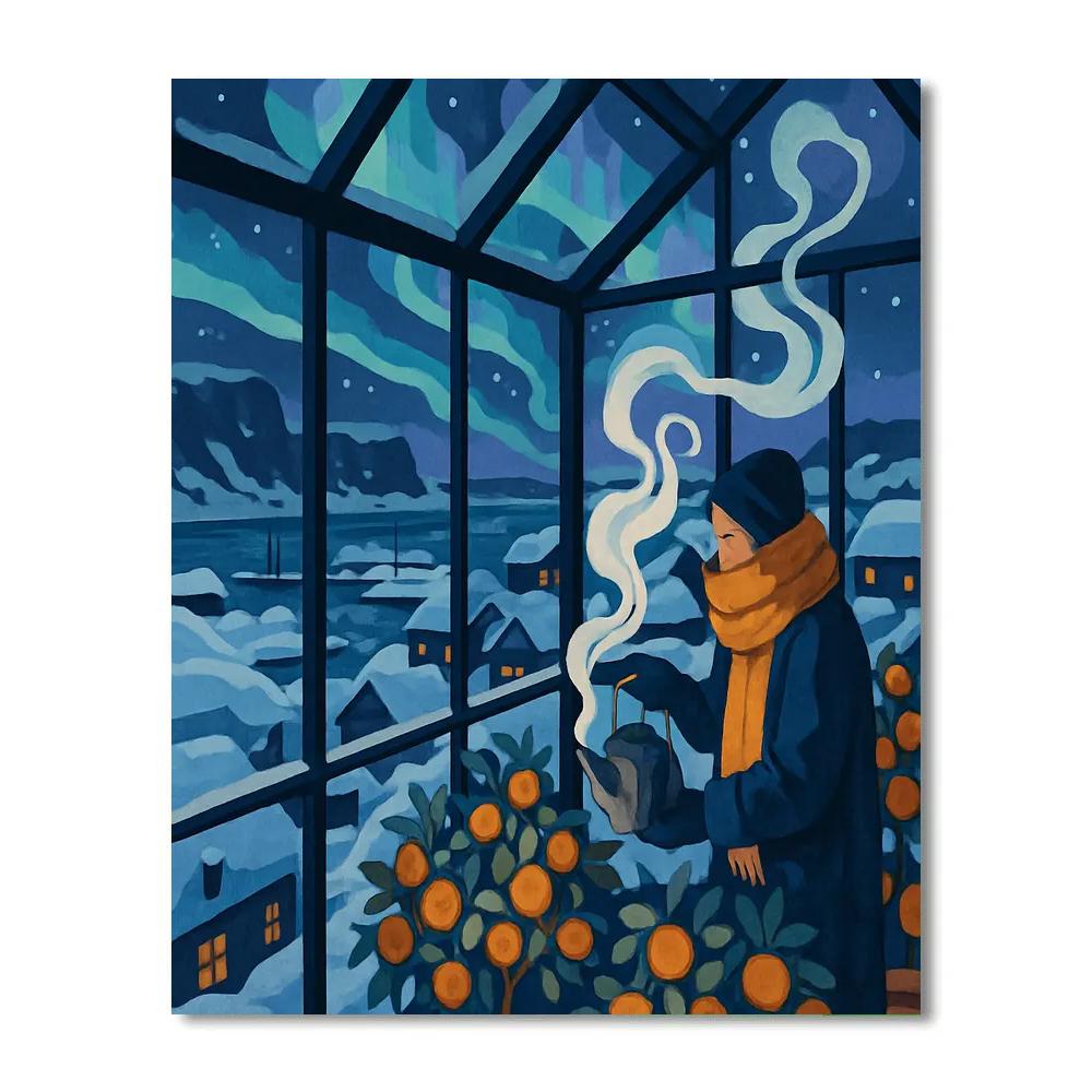 Glasshouse Under Winter Aurora Numbered painting kits