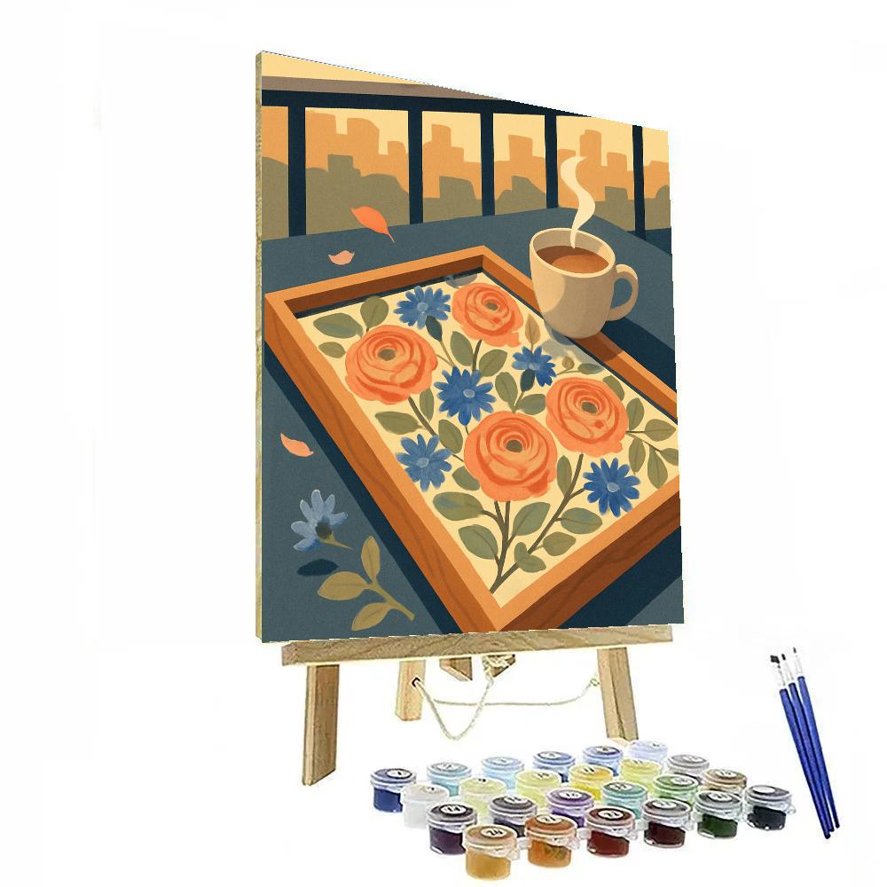 Tea Tray With Floral Inlay At Golden Hour Paint by numbers art