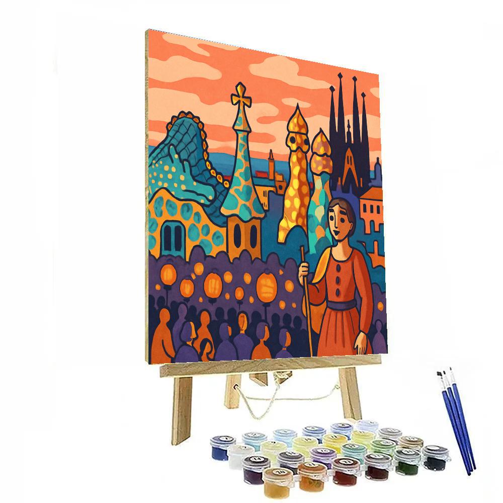 Gaudi Inspired Skyline In Spain Mosaic Numbered painting kits