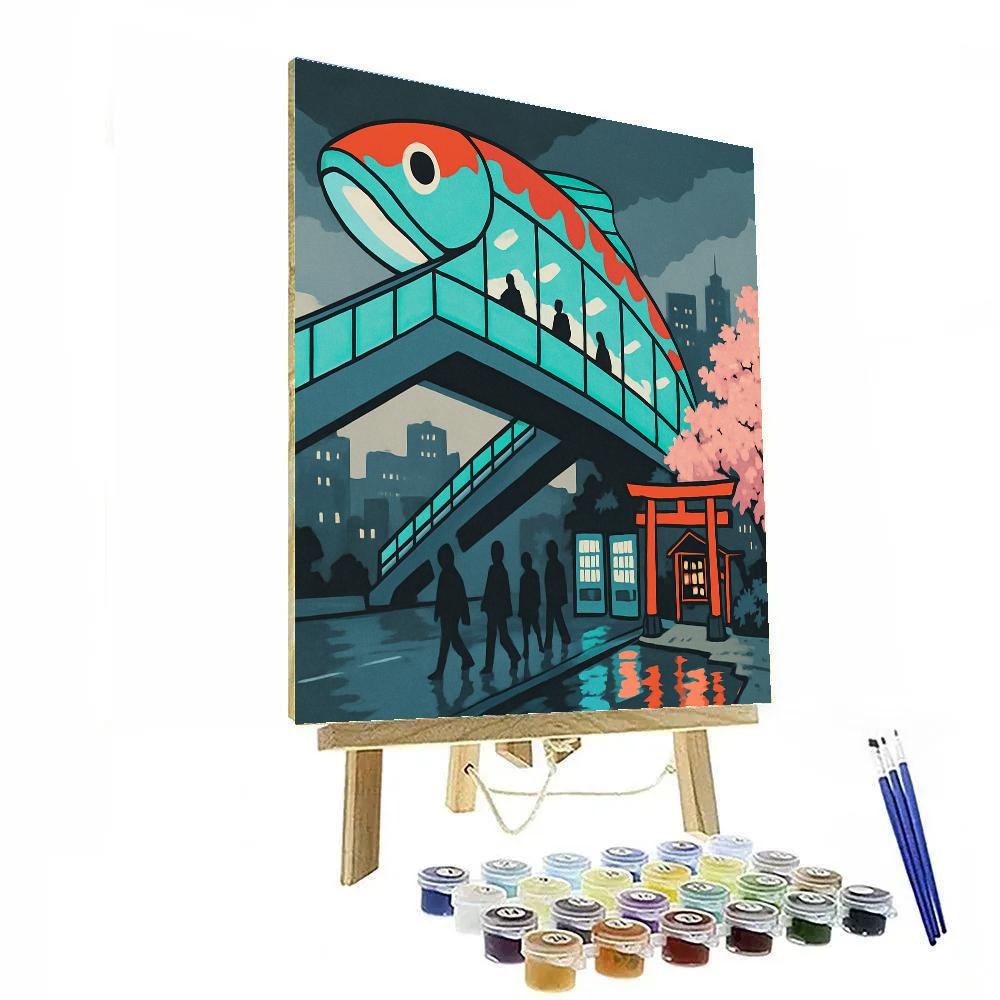 Japan Neon-Koi Overpass Number painting
