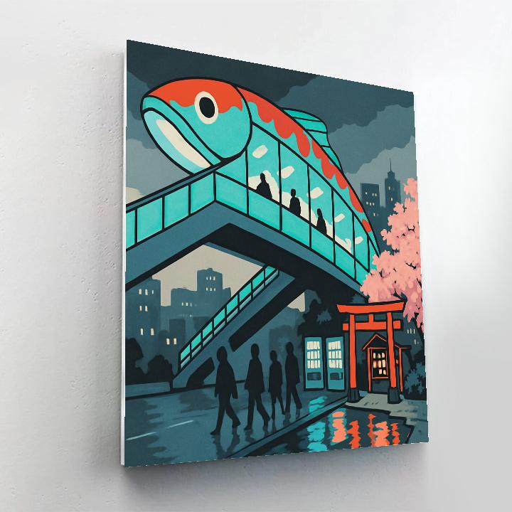 Japan Neon-Koi Overpass Number painting