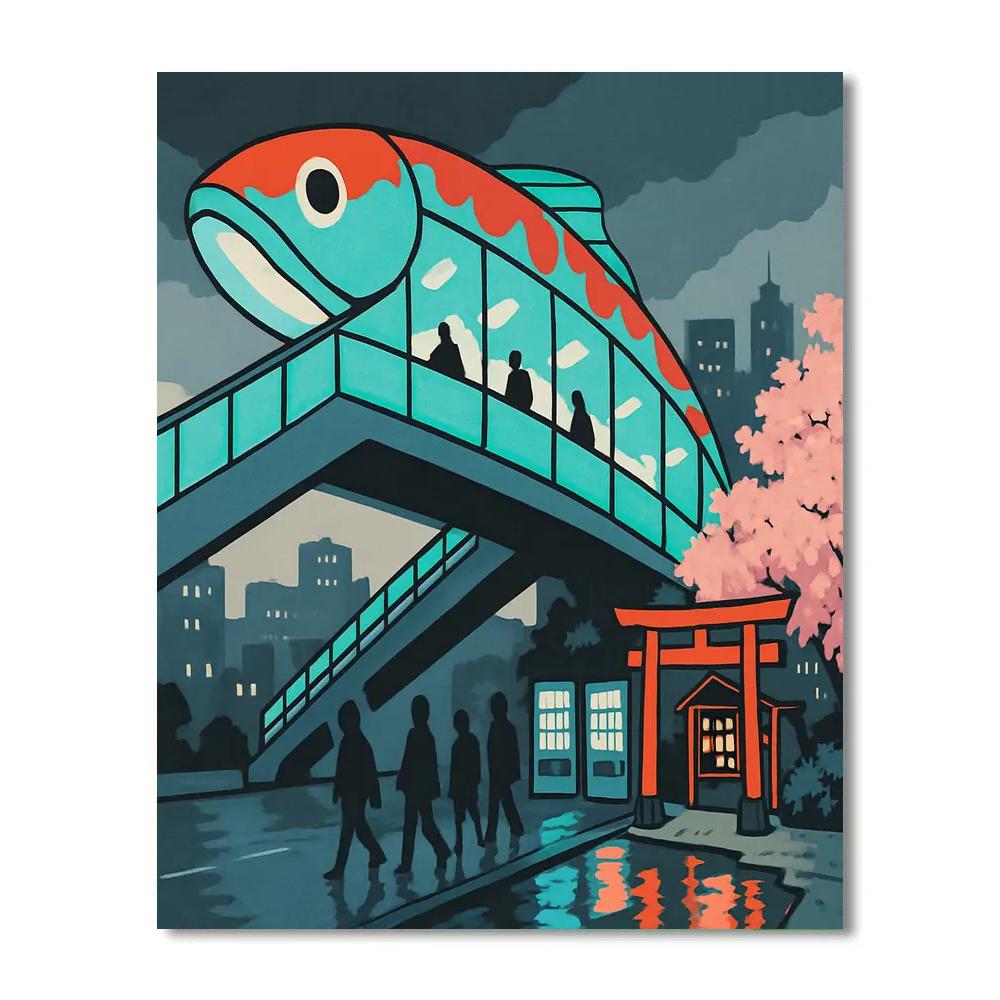 Japan Neon-Koi Overpass Number painting