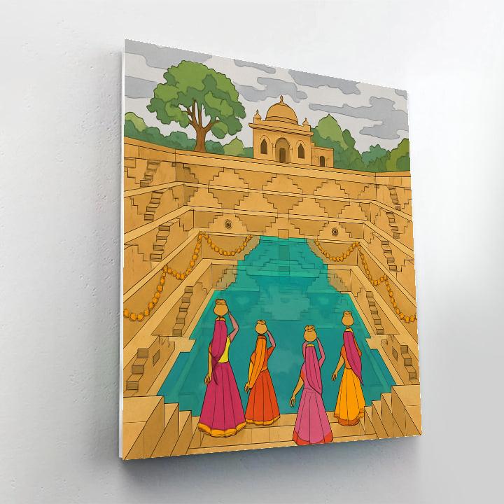Stepwell Reflections In India At Monsoon Dawn Numbered painting kits
