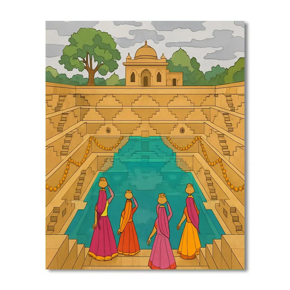 Stepwell Reflections In India At Monsoon Dawn Numbered painting kits