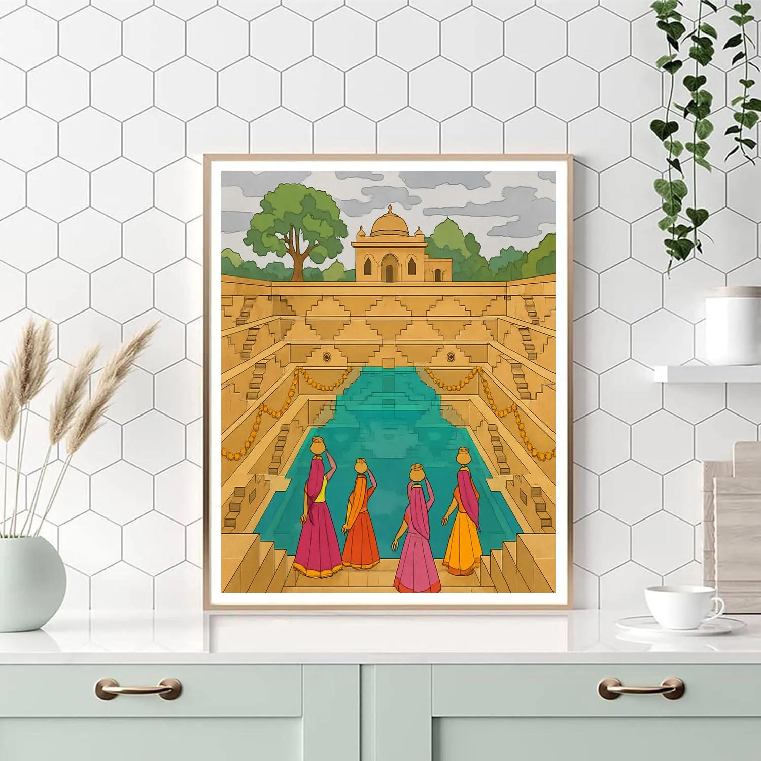 Stepwell Reflections In India At Monsoon Dawn Numbered painting kits