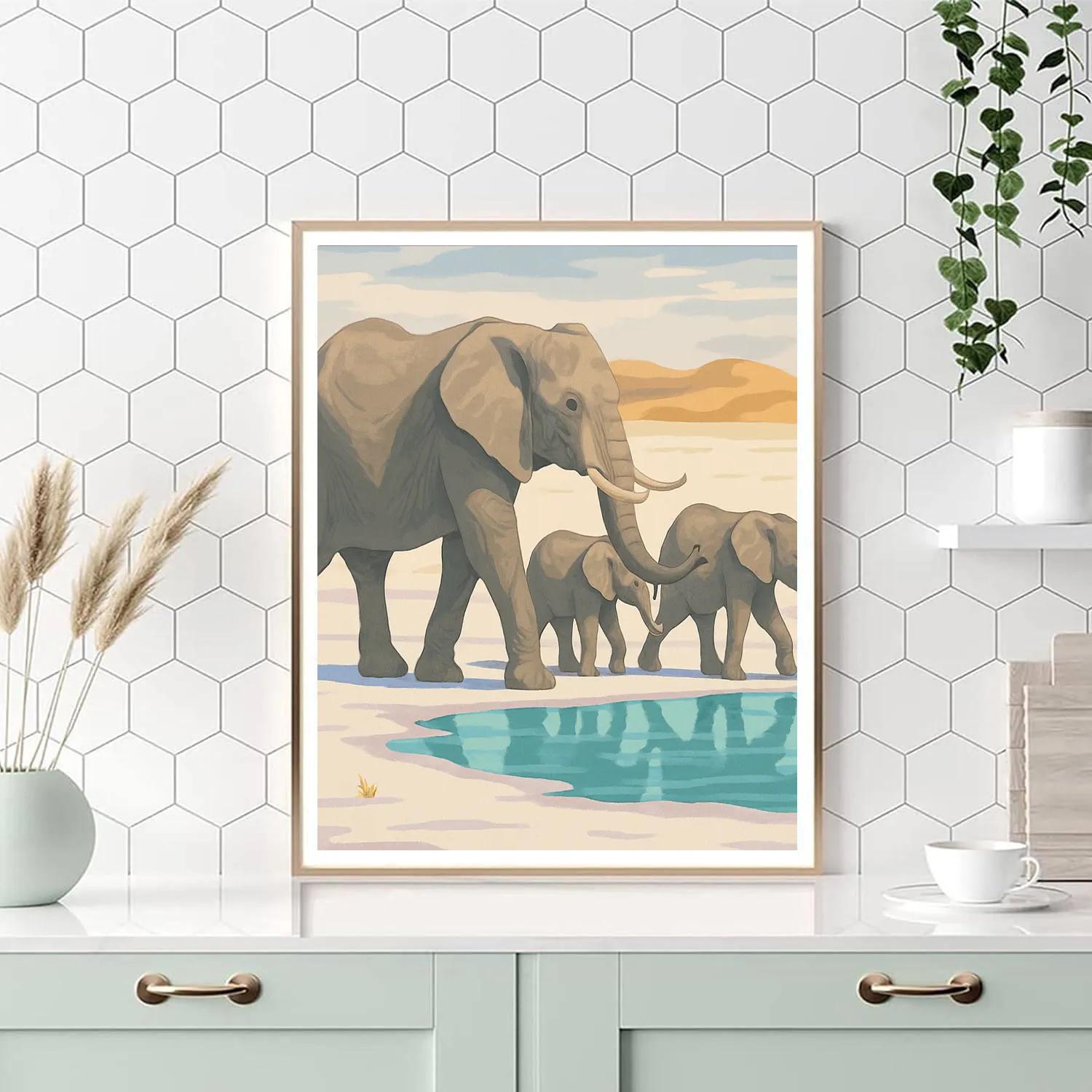 Salt Flat Mirage Elephant Caravan Paint by numbers art