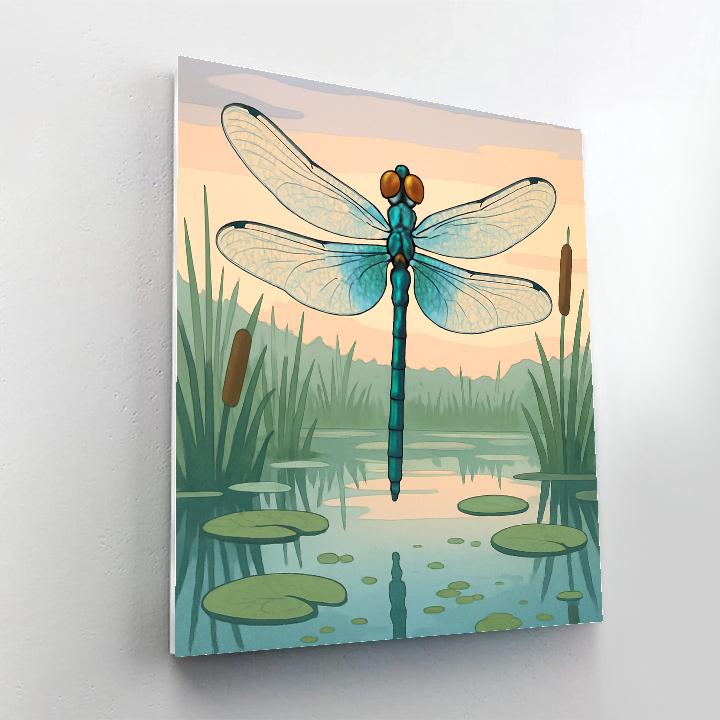 Marsh Lightscape With Dragonfly Hover paint by number