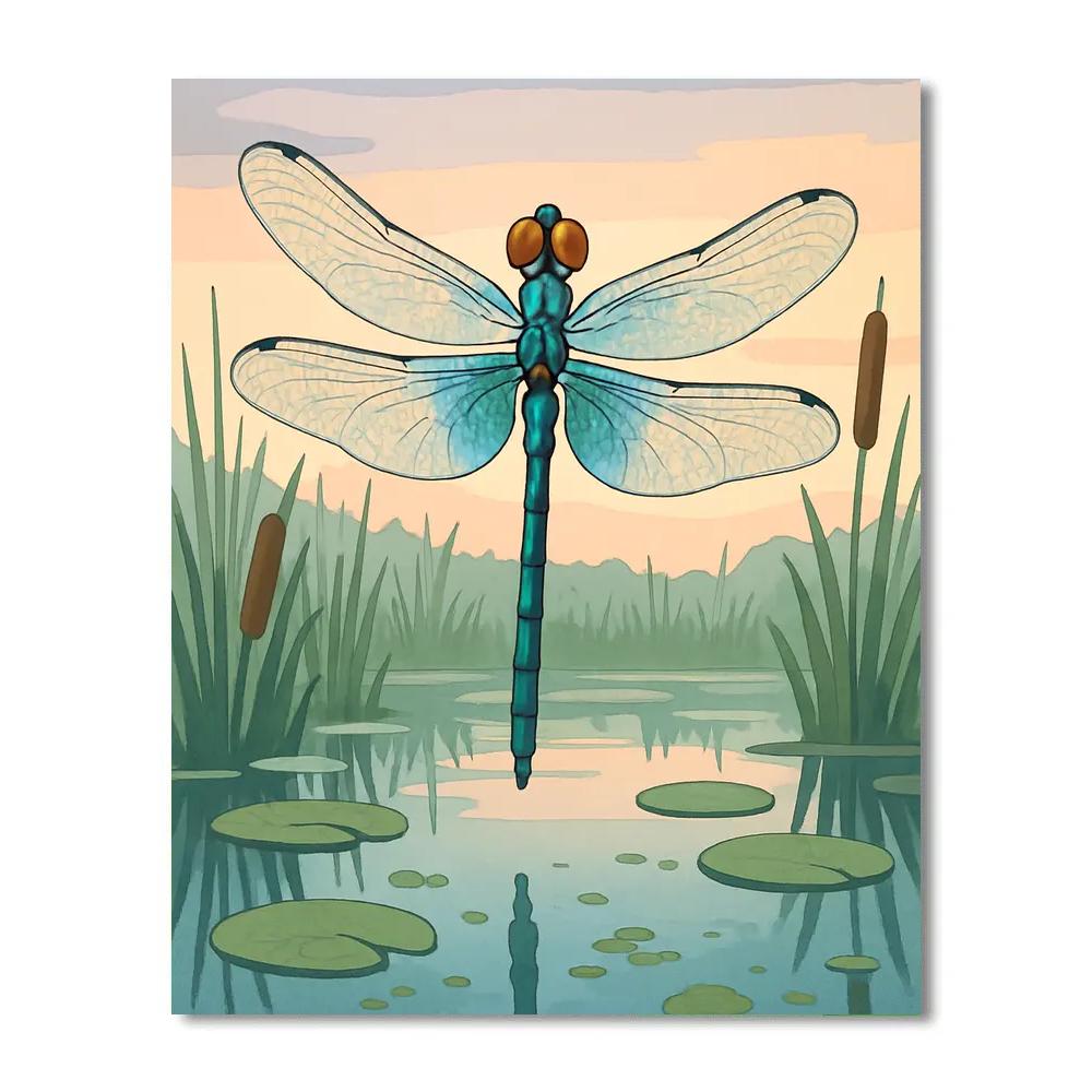 Marsh Lightscape With Dragonfly Hover paint by number