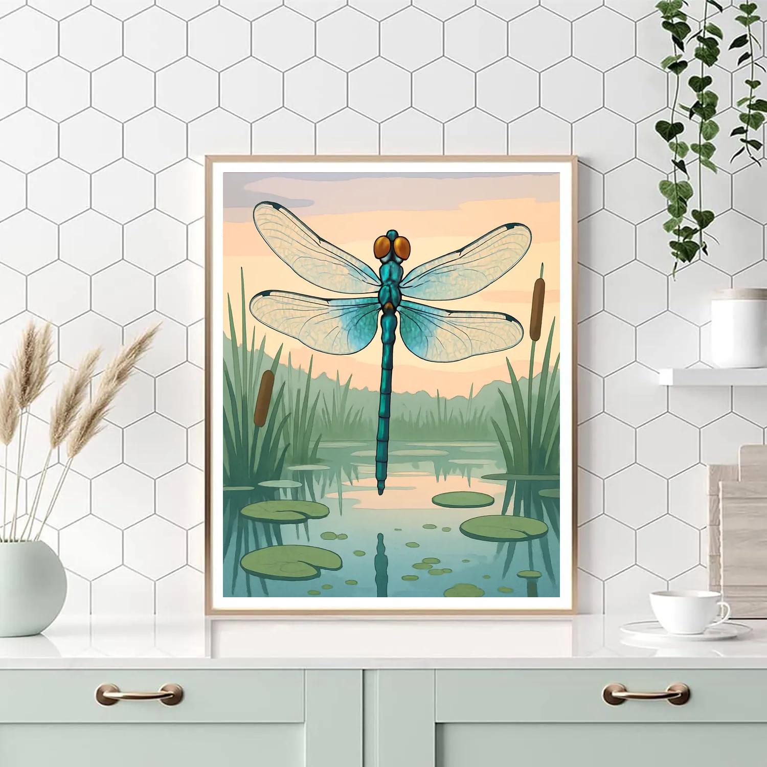 Marsh Lightscape With Dragonfly Hover paint by number