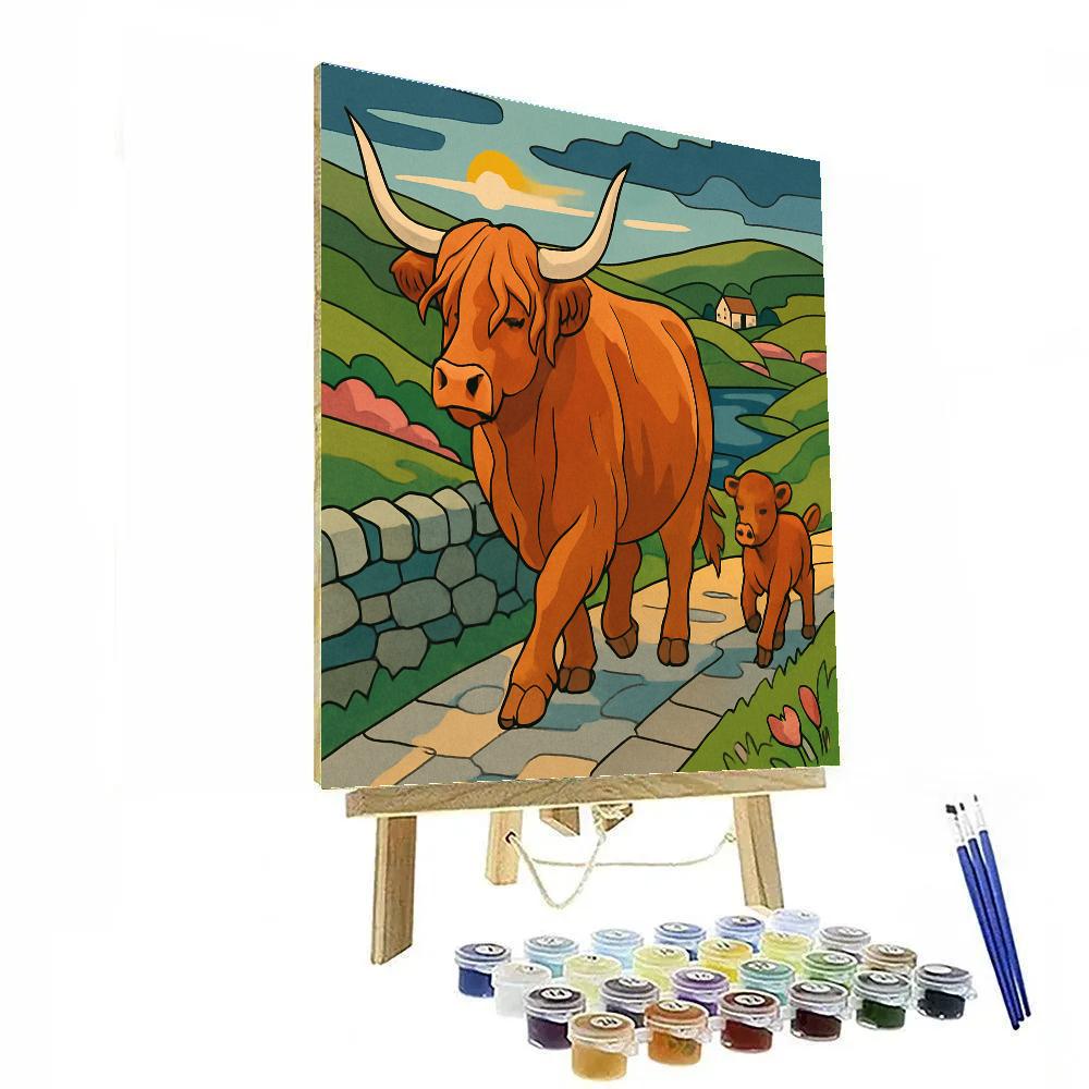 Highland Pasture With Cow At Dusk DIY paint by numbers