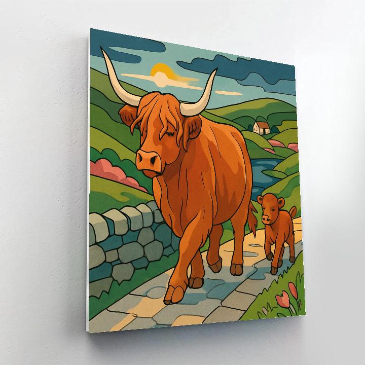 Highland Pasture With Cow At Dusk DIY paint by numbers