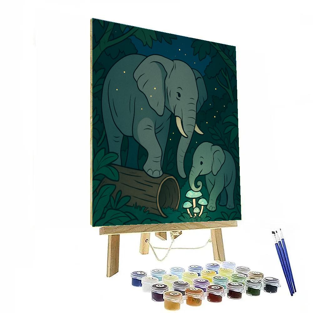 Elephant Moonlit Canopy Drumlight Painting by numbers kit