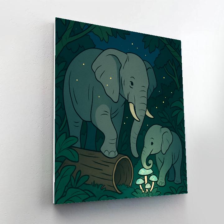 Elephant Moonlit Canopy Drumlight Painting by numbers kit
