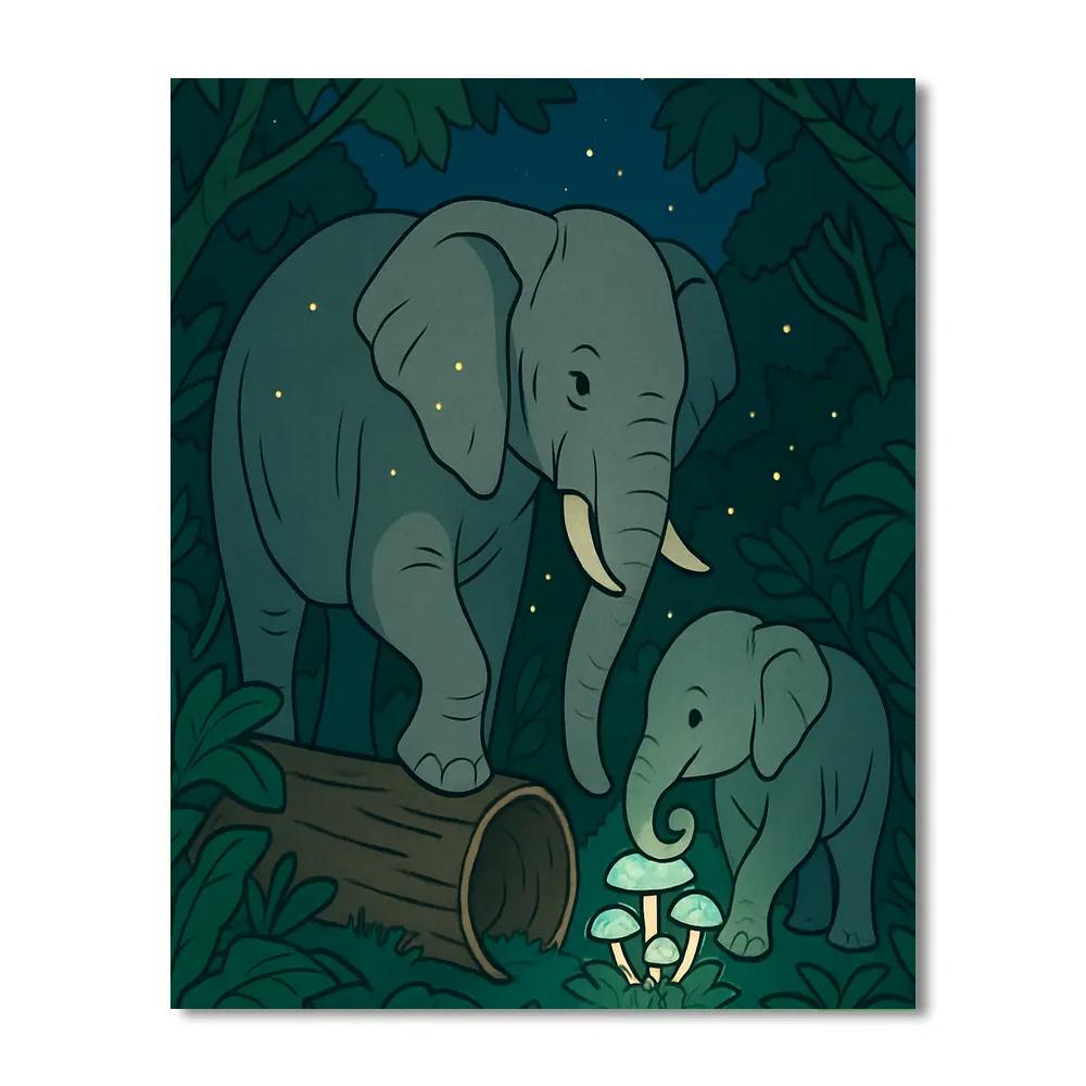 Elephant Moonlit Canopy Drumlight Painting by numbers kit