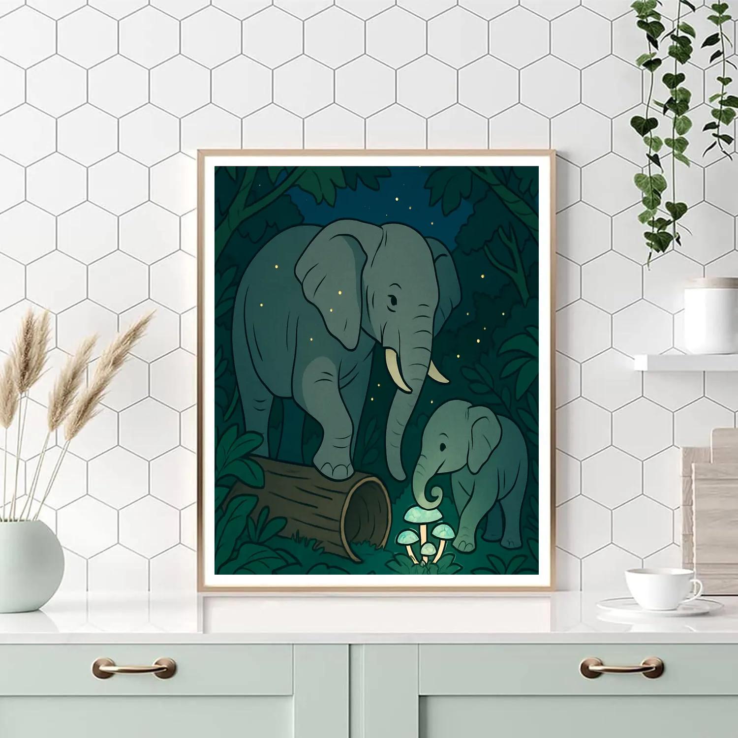 Elephant Moonlit Canopy Drumlight Painting by numbers kit