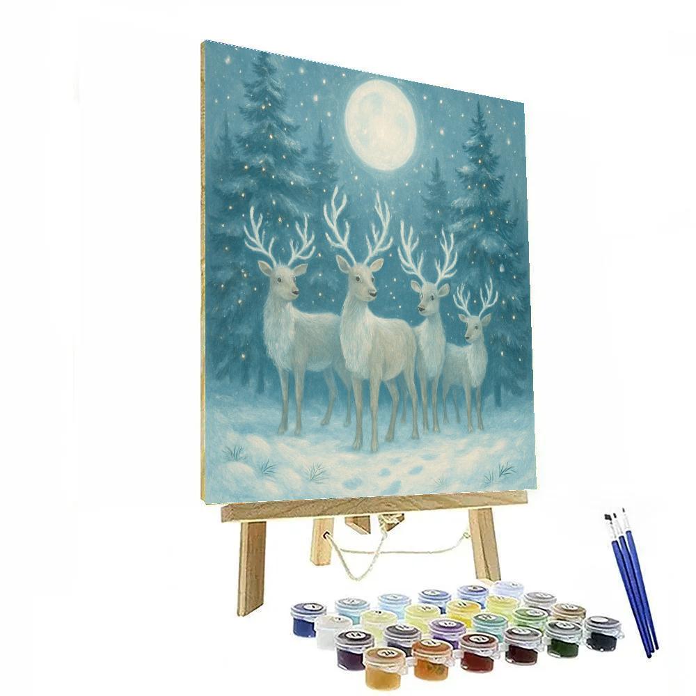 Moonlit Reindeer By The Crystal Fir Grove Number painting