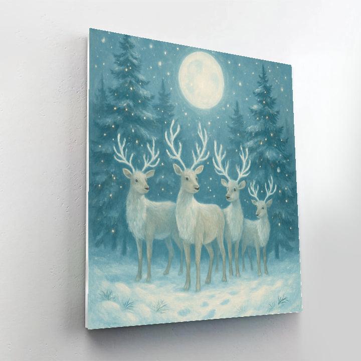Moonlit Reindeer By The Crystal Fir Grove Number painting