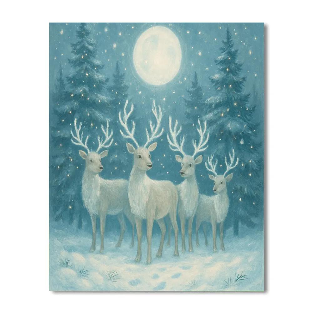 Moonlit Reindeer By The Crystal Fir Grove Number painting
