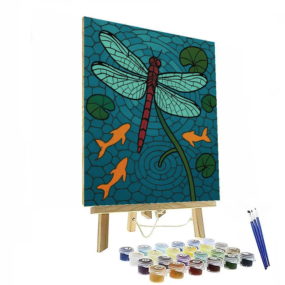 Dragonfly-Threaded Water Garden Mosaic Number painting