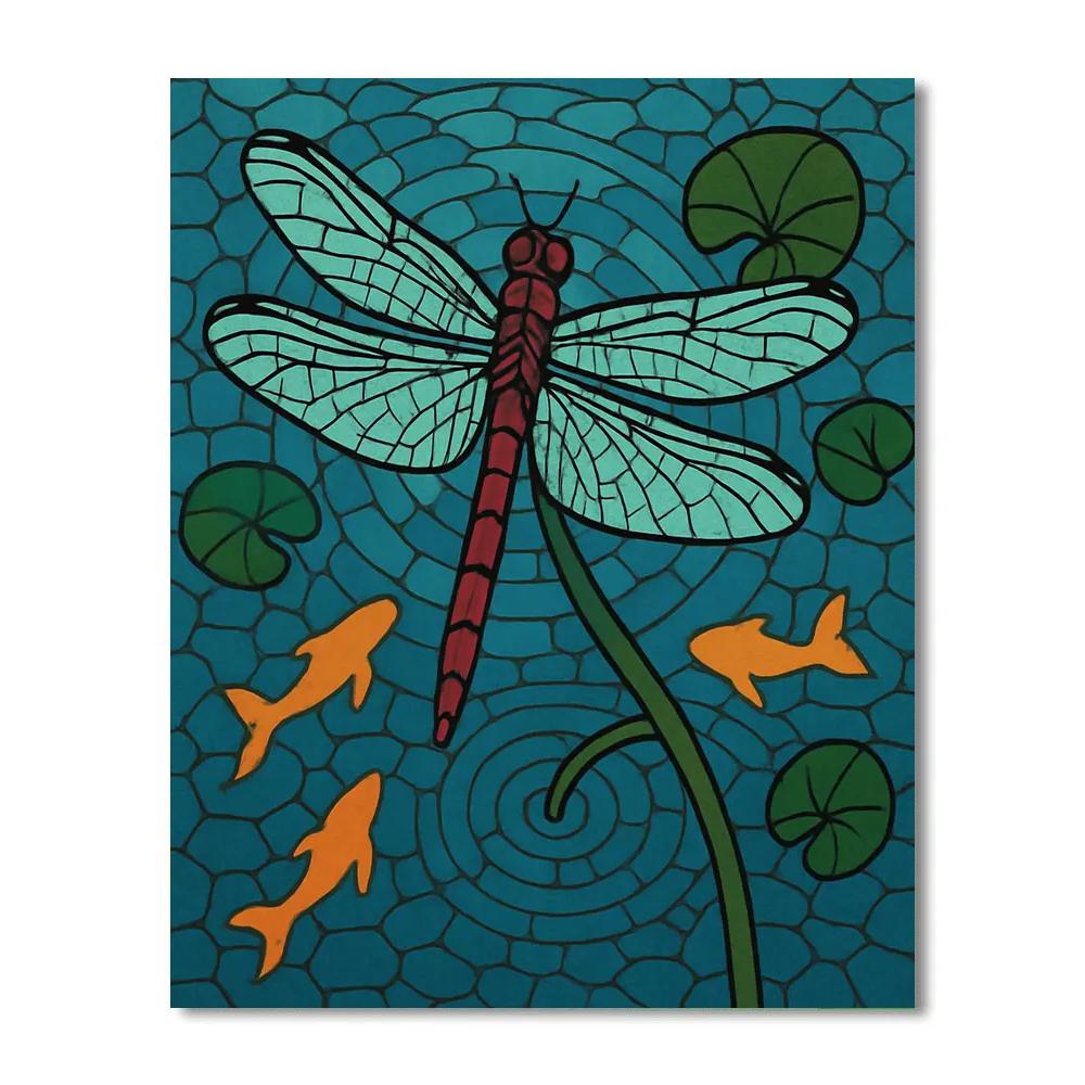 Dragonfly-Threaded Water Garden Mosaic Number painting
